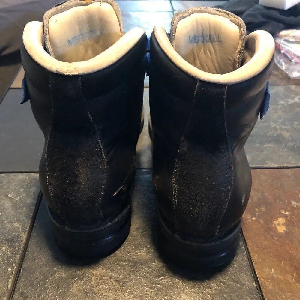 Vintage Merrell Black Leather Ski Boots, Men’s 9 1/2